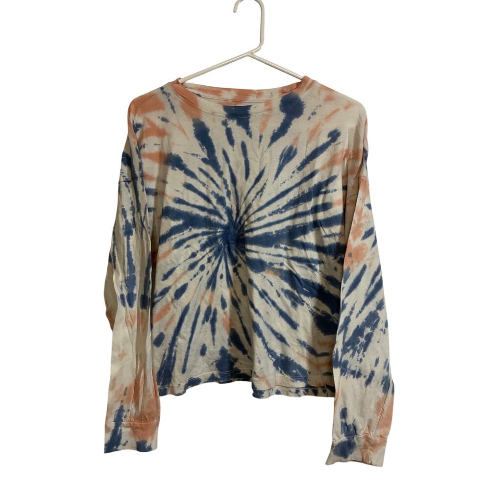 Hollister Tie Dye Long Sleeve Tee Women’s M Blue Peach Cropped T Shirt
